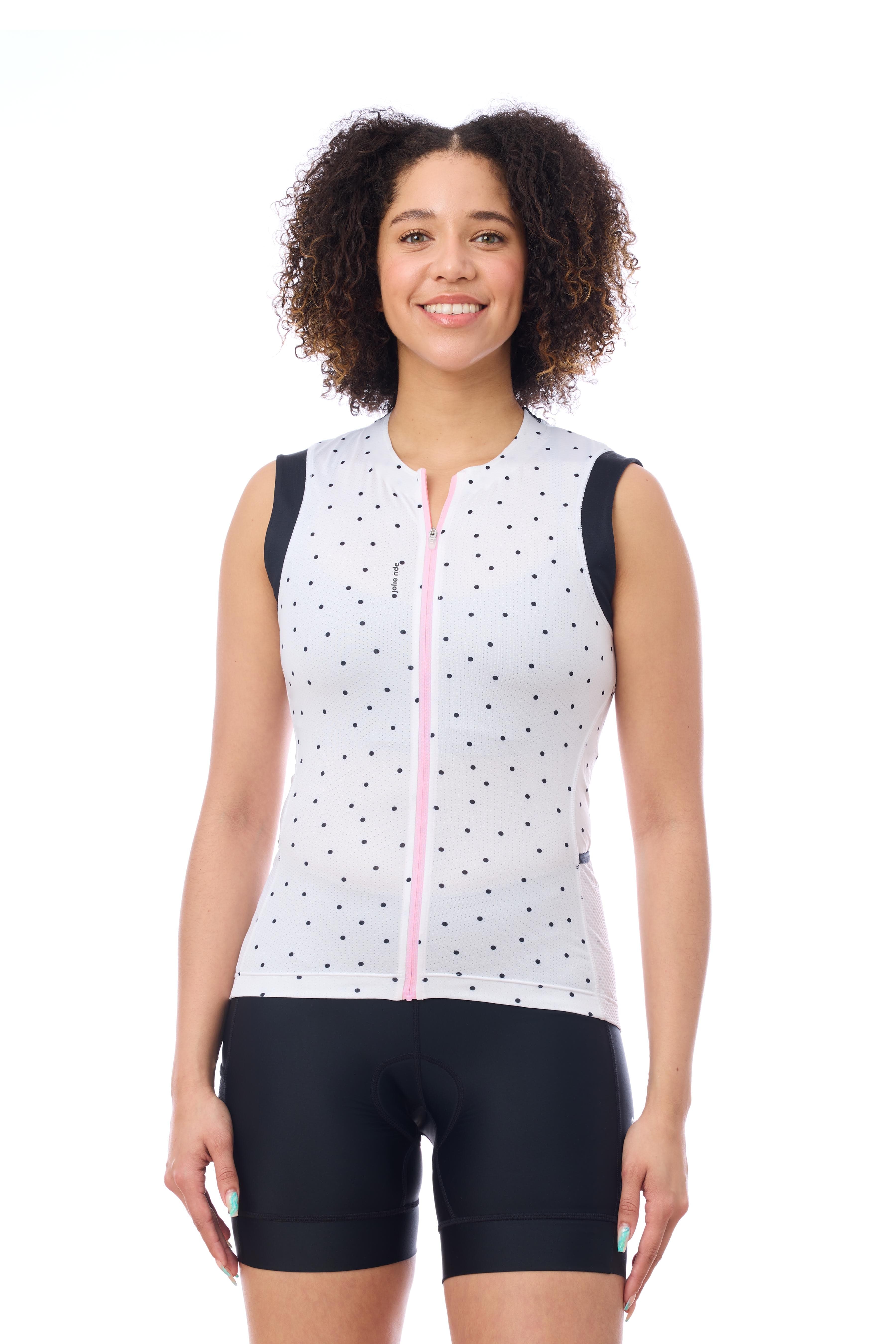 JolieRide black dots cami + 14cm black shorts