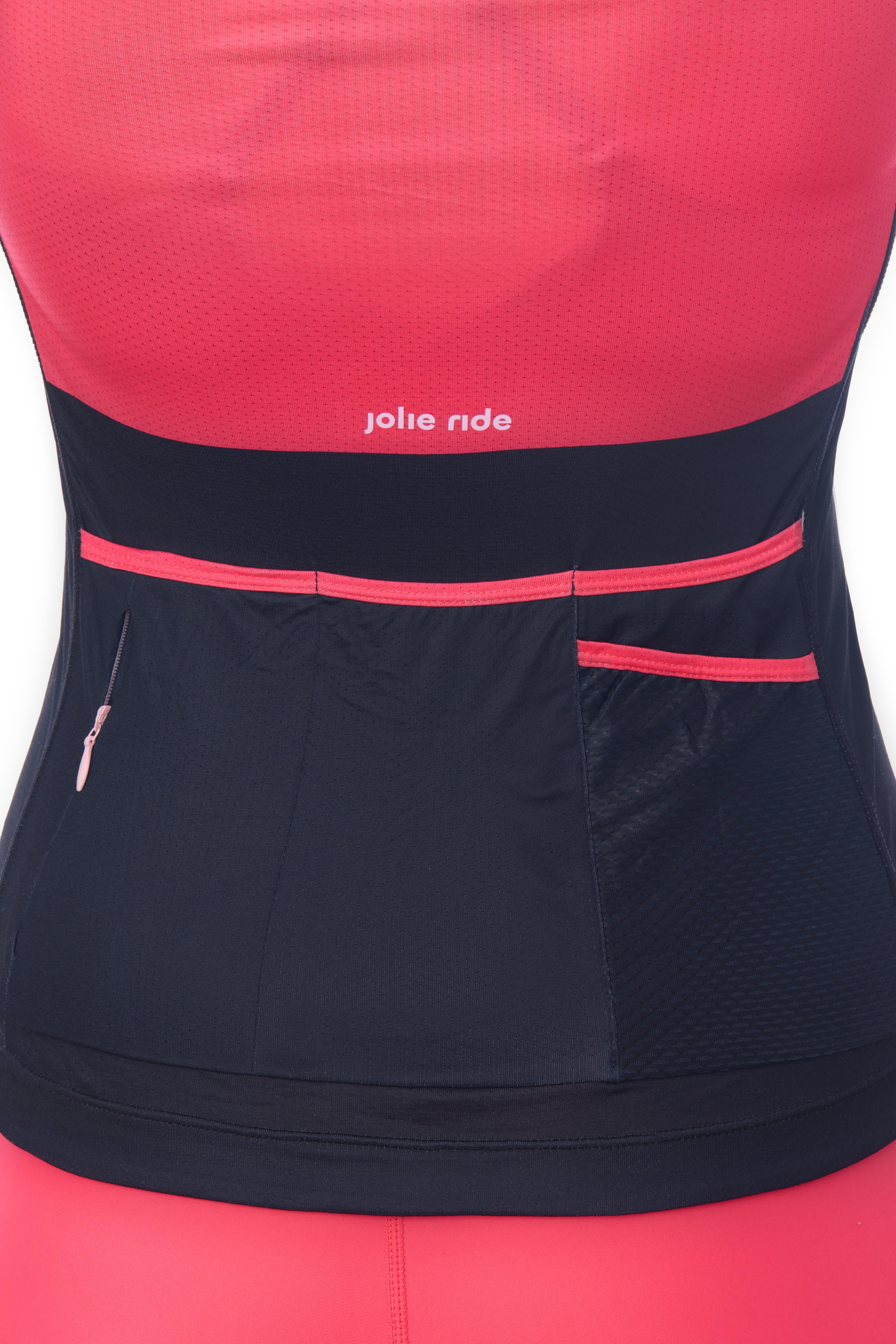 JolieRide Jersey women's colorblock cycling jersey with UV protection, breathability, and storage