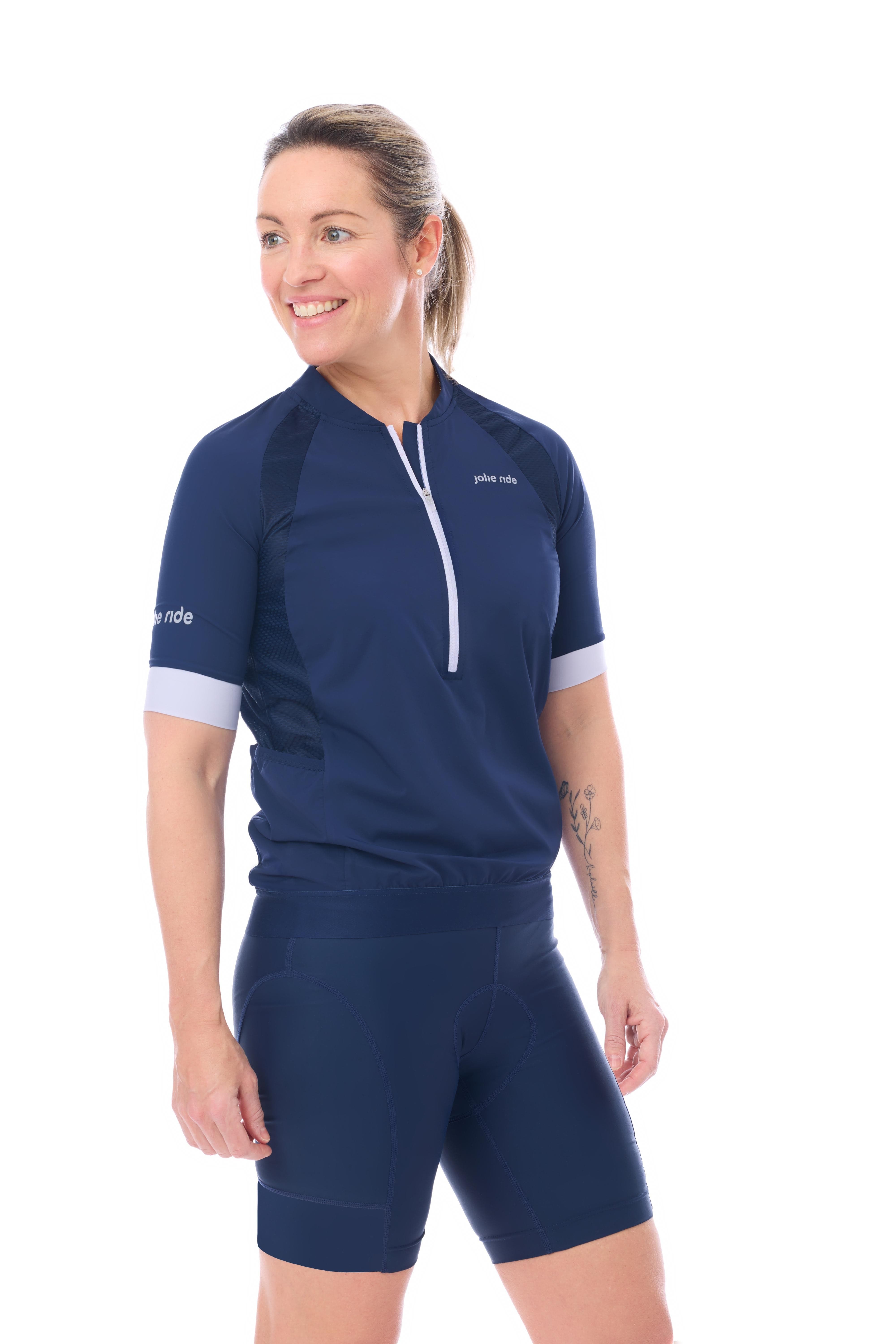 JolieRide Navy loose jersey + cycling shorts 18cm inseam