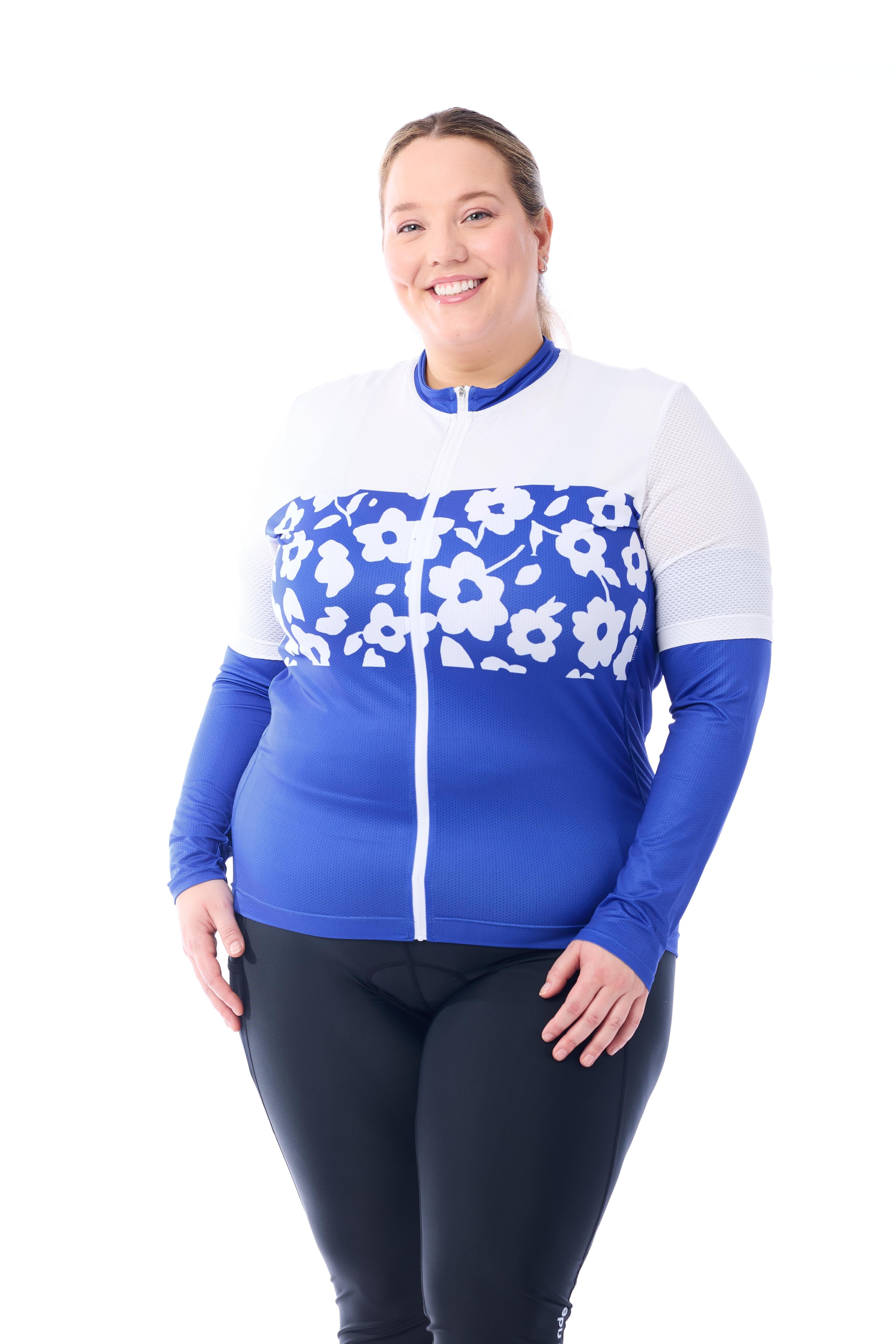 JolieRide SIZE+ Cobalt Flowers + 3/4 cycling tights