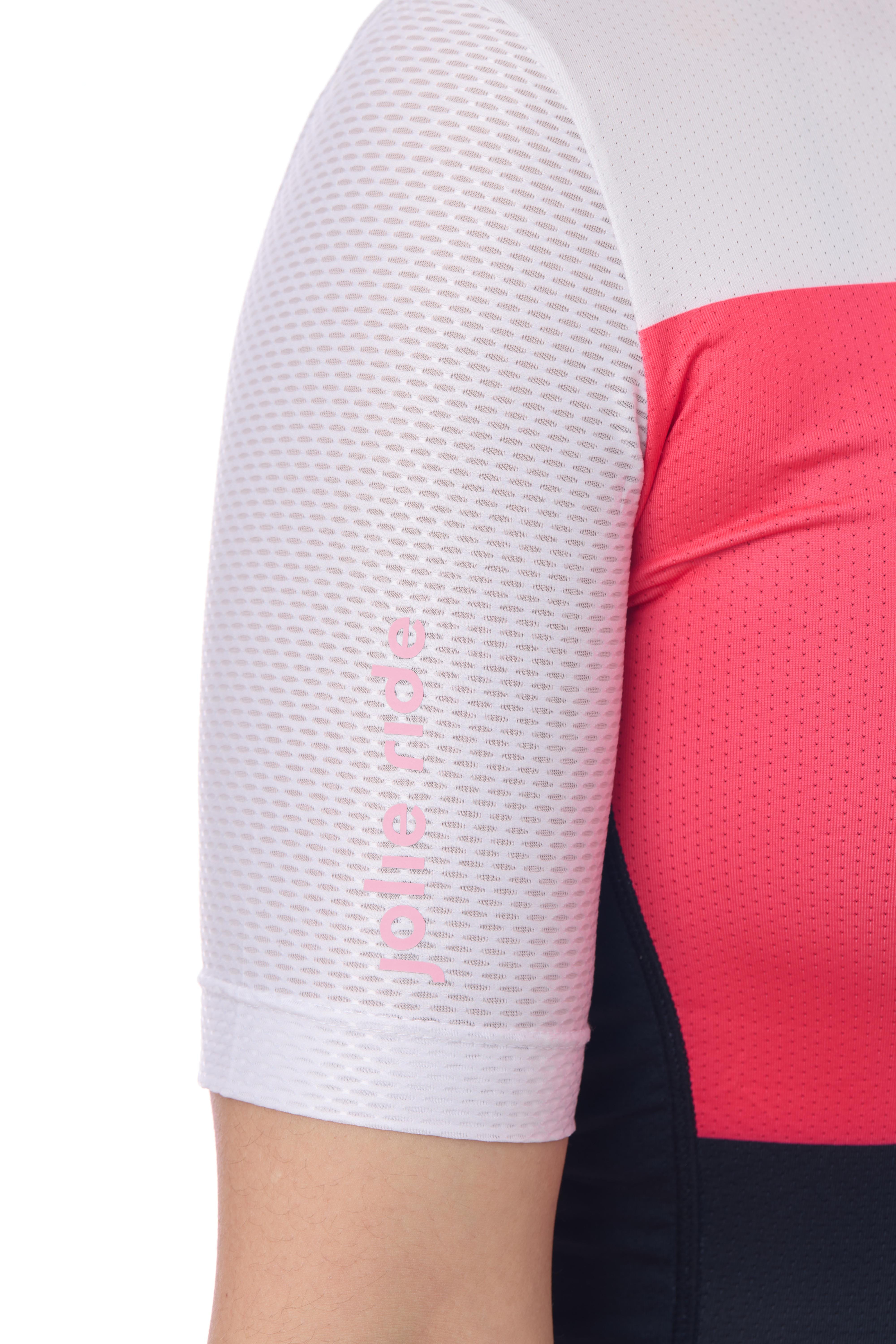 JolieRide size + women's colorblock cycling jersey with UV protection, breathability, and storage